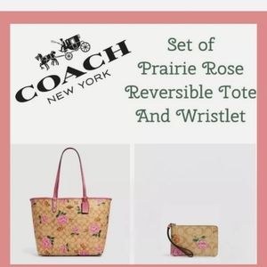 Coach prarie rose reversible tote and wallet NWT